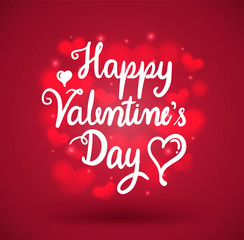 Happy Valentine's day lettering on red hearts background. Vector illustration for valentine's card.
