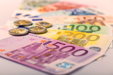 Closeup of banknotes and coins