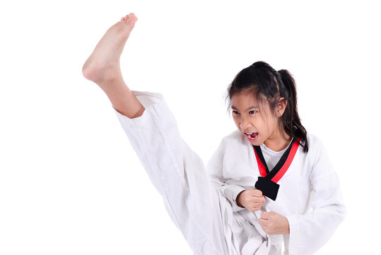 Asian Taekwondo Girl On With Background.