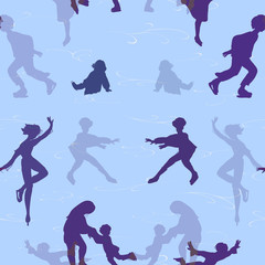 Seamless pattern with silhouettes of skaters