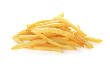 pile of appetizing french fries on a white background