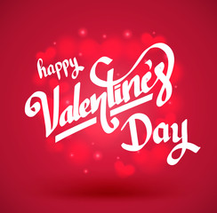 Happy Valentine's day lettering on red hearts background. Vector illustration for valentine's card.