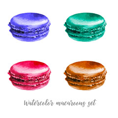 Watercolor various macaroons set. Hand painted food objects isolated on white background. Dessert illustration
