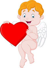 Funny little cupid holding love heart