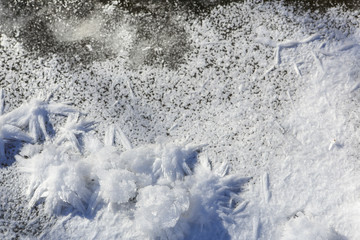 Texture of the snow and ice on the river, background