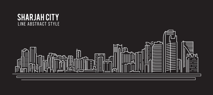 Cityscape Building Line art Vector Illustration design - Sharjah city