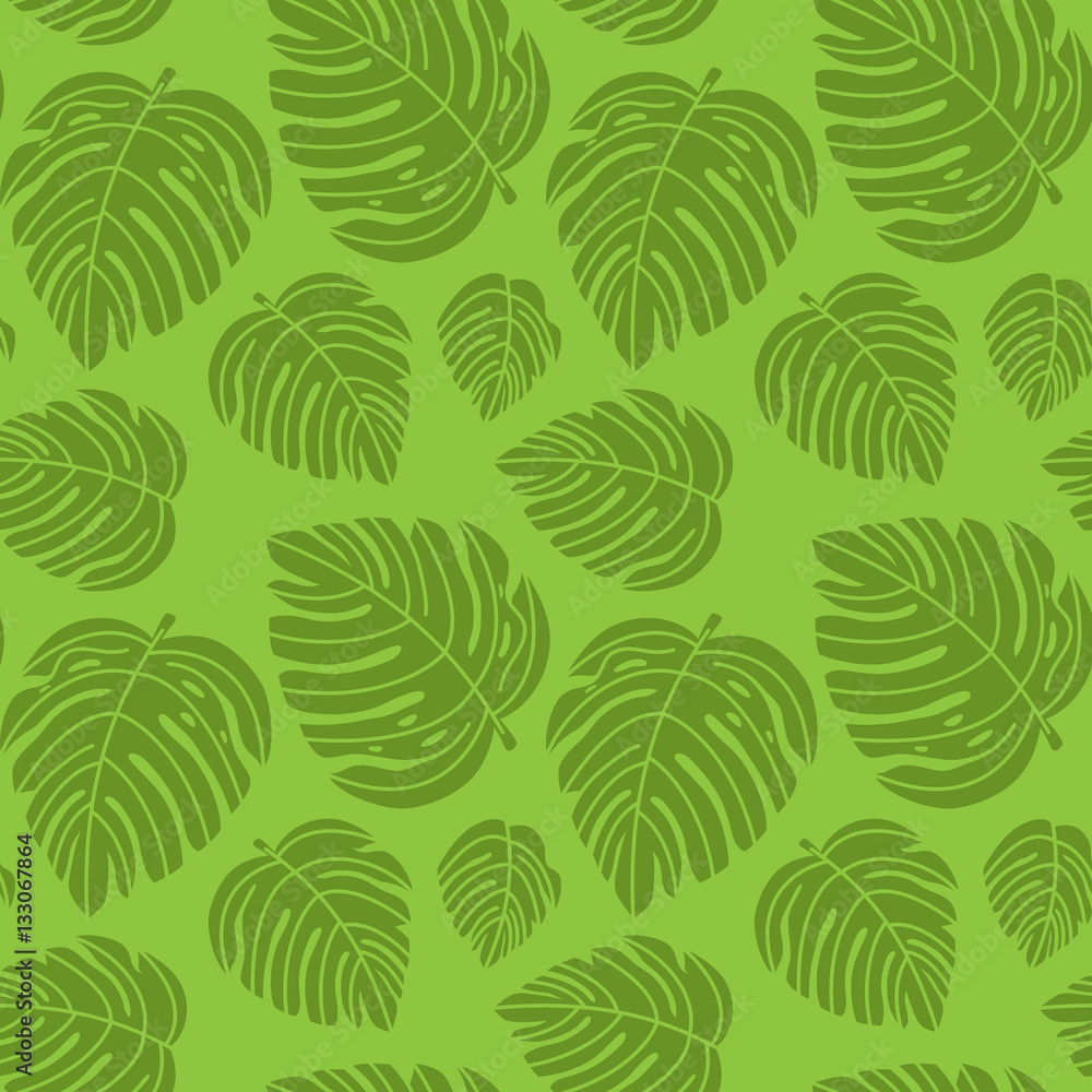 Poster Vector seamless pattern in flat minimal style with tropical leav