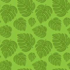 Vector seamless pattern in flat minimal style with tropical leav