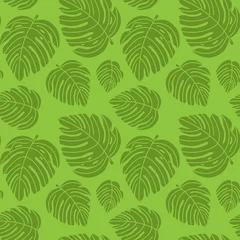 Behang Vector naadloos patroon in vlakke minimalistische stijl met tropische bladeren © venimo