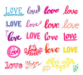 Love lettering collection. Vector illustration for love concept valentine and wedding card.