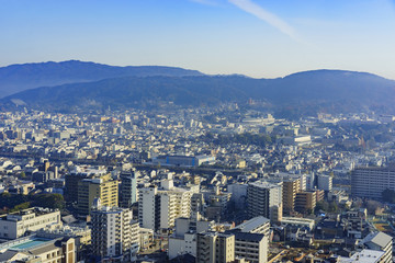 Obraz premium Aerial view of Kyoto downtown cityscape