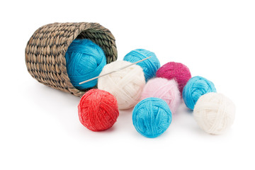 Yarn balls in basket .