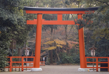 Big red Torii in the famous Shimogamo Jinja