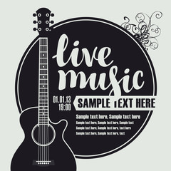 Obraz premium Banner with an acoustic guitar for the concert of live music