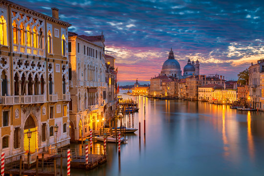 Venice. Cityscape image of Grand Canal in Venice, with Santa Maria della Salute Basilica in the background.