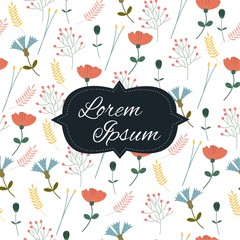 Cute floral print & frame for text. Vector. Seamless pattern. 