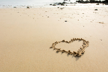 Draw heart on beach. valentine day