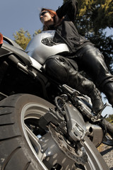 Naklejka premium Adult Woman Riding Her Motorcycle