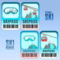 Set of vector ski pass template design. Good for extreme sport club. Vector colorful design.