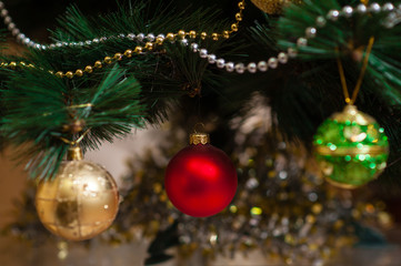Christmas decorations on a christmas tree
