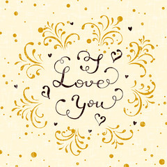 Valentines lettering I Love You with hearts and decorative eleme