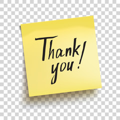 Yellow sticky note with text "Thank you!". Vector illustration.