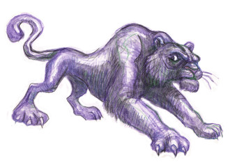 Panther cartoon character hand drawn sketch on paper