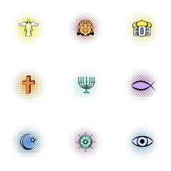 Religious faith icons set, pop-art style