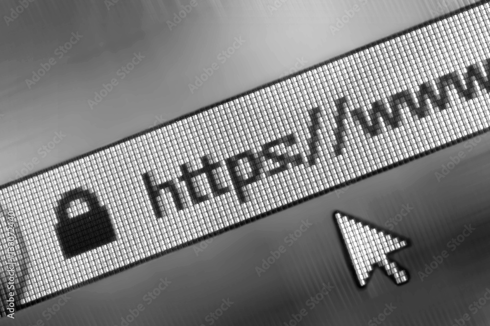 Fototapete closeup of http address in web browser in shades of black and white