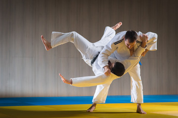 Judo training in the sports hall - obrazy, fototapety, plakaty