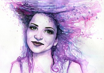 abstract watercolor illustration depicting a portrait of a woman © bruniewska