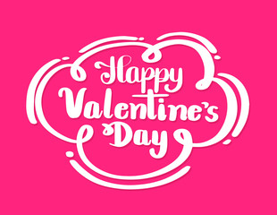 Happy Valentine's day lettering on red hearts background. Vector illustration for valentine's card.