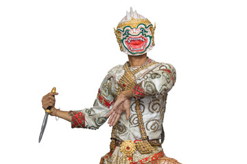 Fototapeta na wymiar Hanuman mask in Thai classical style of Ramayana story