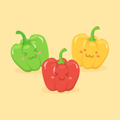 Cute Bell Pepper red green yellow Vegetable Cartoon Mascot Vector Illustration