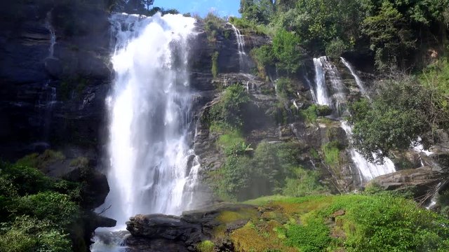 Wachirathan Waterfall in doi inthanon, Chiang mai,Thailand,Most Famous, Beautiful silky waterfall flow through stones.