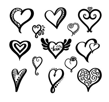 Heart calligraphy collection hand drawn style. Vector illustration for love concept valentine and wedding.