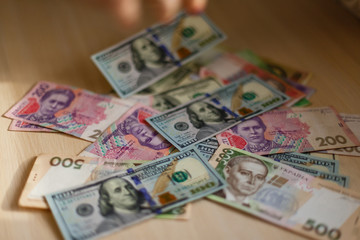 Ukrainian money hryvnia and usa dollars. The national currency.