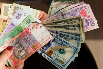 Fototapeta na wymiar Ukrainian money hryvnia and usa dollars. The national currency.