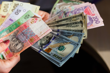 Ukrainian money hryvnia and usa dollars. The national currency.