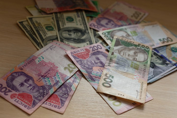 Ukrainian money hryvnia and usa dollars. The national currency.