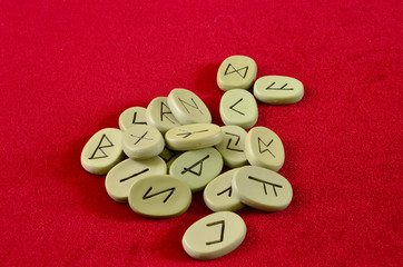 runes on a red background