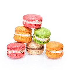 Obraz na płótnie Canvas Colorful macaroons isolated on white. Traditional french dessert macarons.