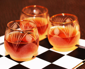 Alcohol drink on the chessboard