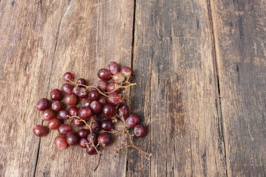 Grape red fresh on wooden table background,Top view