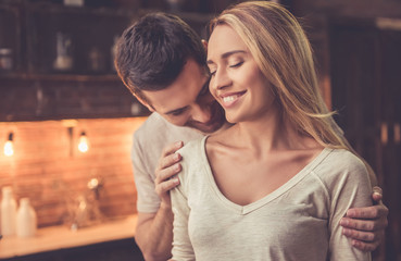 Beautiful couple cooking
