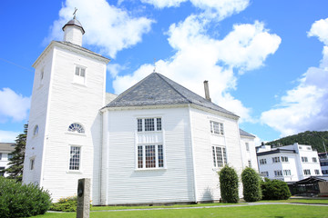Fototapeta na wymiar Historic wooden church in Flekkefjord, Norway