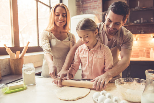 Young family baking