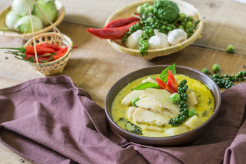 spicy hot chicken green curry with coconut milk soup