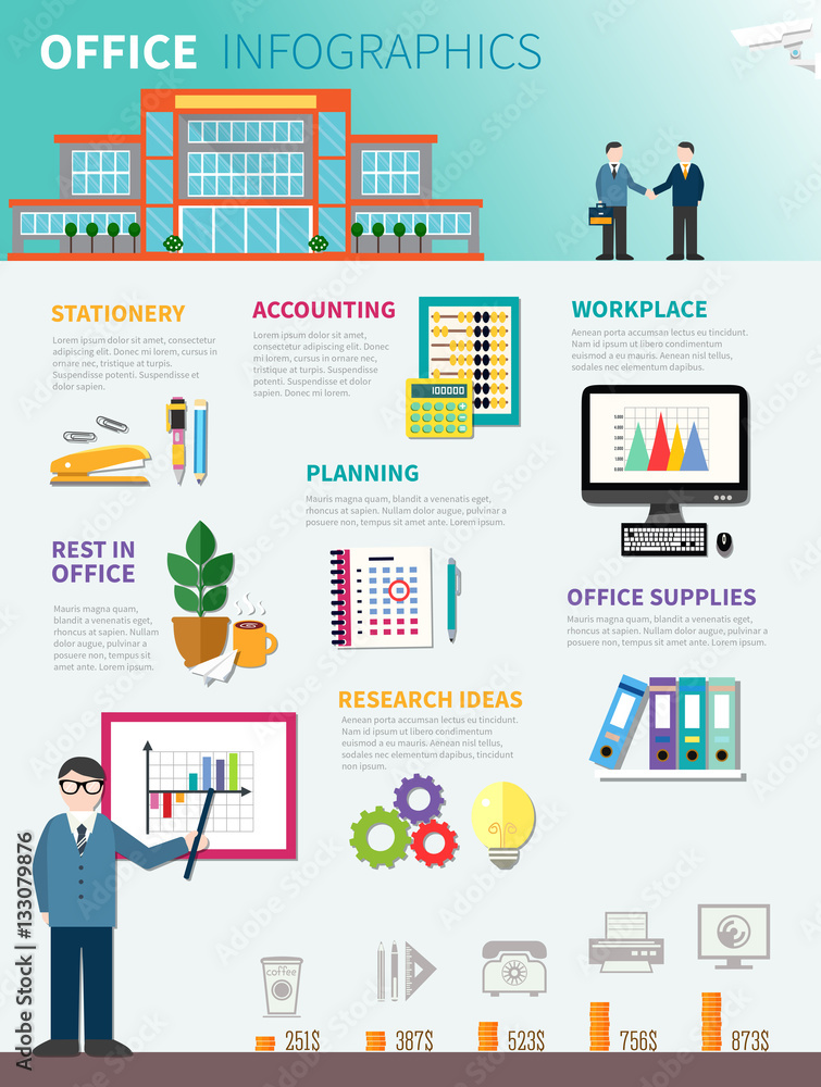 Wall mural office infographics flat template