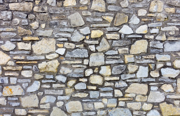 Closeup of a typical British stone wall as wall background texture. 
